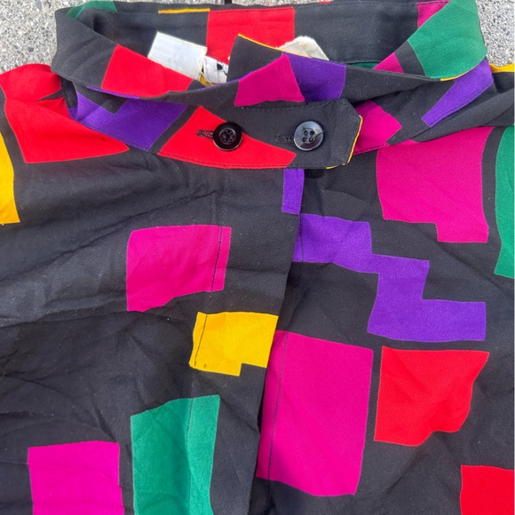 80s VTG Pierre Cardin Colorblock Blouse Sz 10 Red Purple Yellow Black - Picture 3 of 6